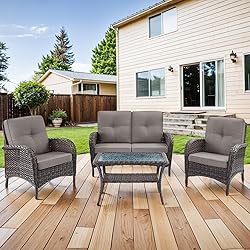 HUMMUH 4-Piece Patio Furniture Wicker Outdoor