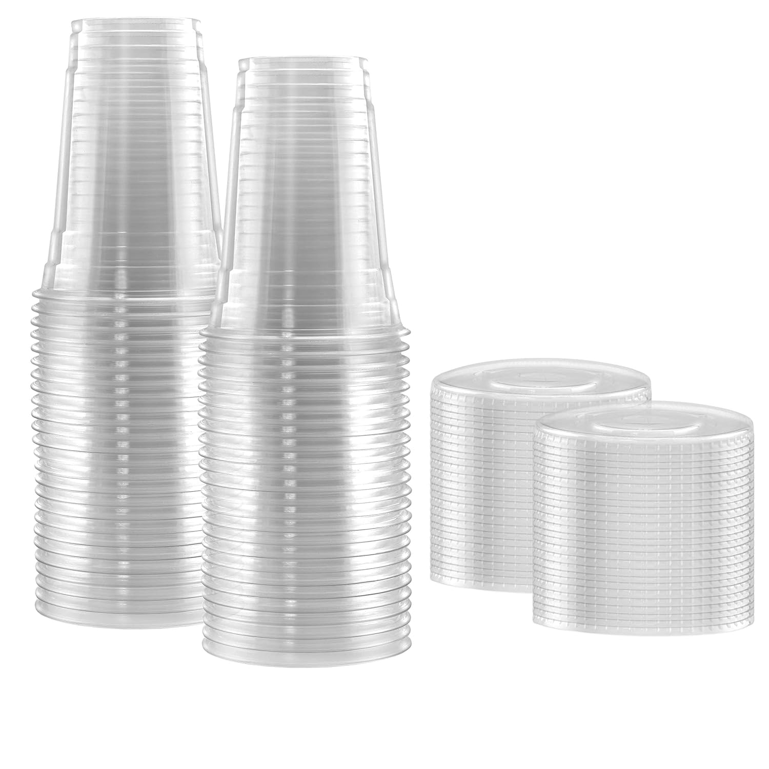 100-Pack Disposable Hard Plastic Cups with Flat Lids –16 oz - Crystal