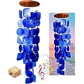 Bellaa 27918 Wind Chimes Outdoor, Garden Decorations, Musical, Indoor/Outside Windchimes, Beach, Ocean Breeze, Gifts for Mom, Gift for All Occasions, Capiz Sea Glass Shells Wood Blue 27 inch