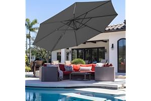 wikiwiki 12 FT Cantilever Patio Umbrella, Offset Umbrella Outdoor Patio, 6-Level 360°Rotation Heavy Duty Large Umbrella with Cross Base, Grey