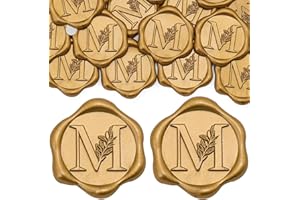 SWANGSA 50 Pack Letter M Wax Seal Stickers, Antique Gold Botanical Leaves Initial Alphabet Self-Adhesive, Wedding Party Invitation Envelope