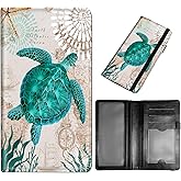 DEGDFSGR Checkbook Cover - Premium Leather Standard Duplicate Register Check Card Book Holder Wallet with RFID Blocking Function for Girl Men Women,Blue Sea Turtle