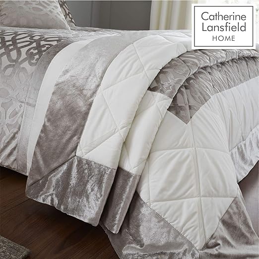 Catherine Lansfield Lattice Cut Velvet Bedspread Natural 220x230cm
