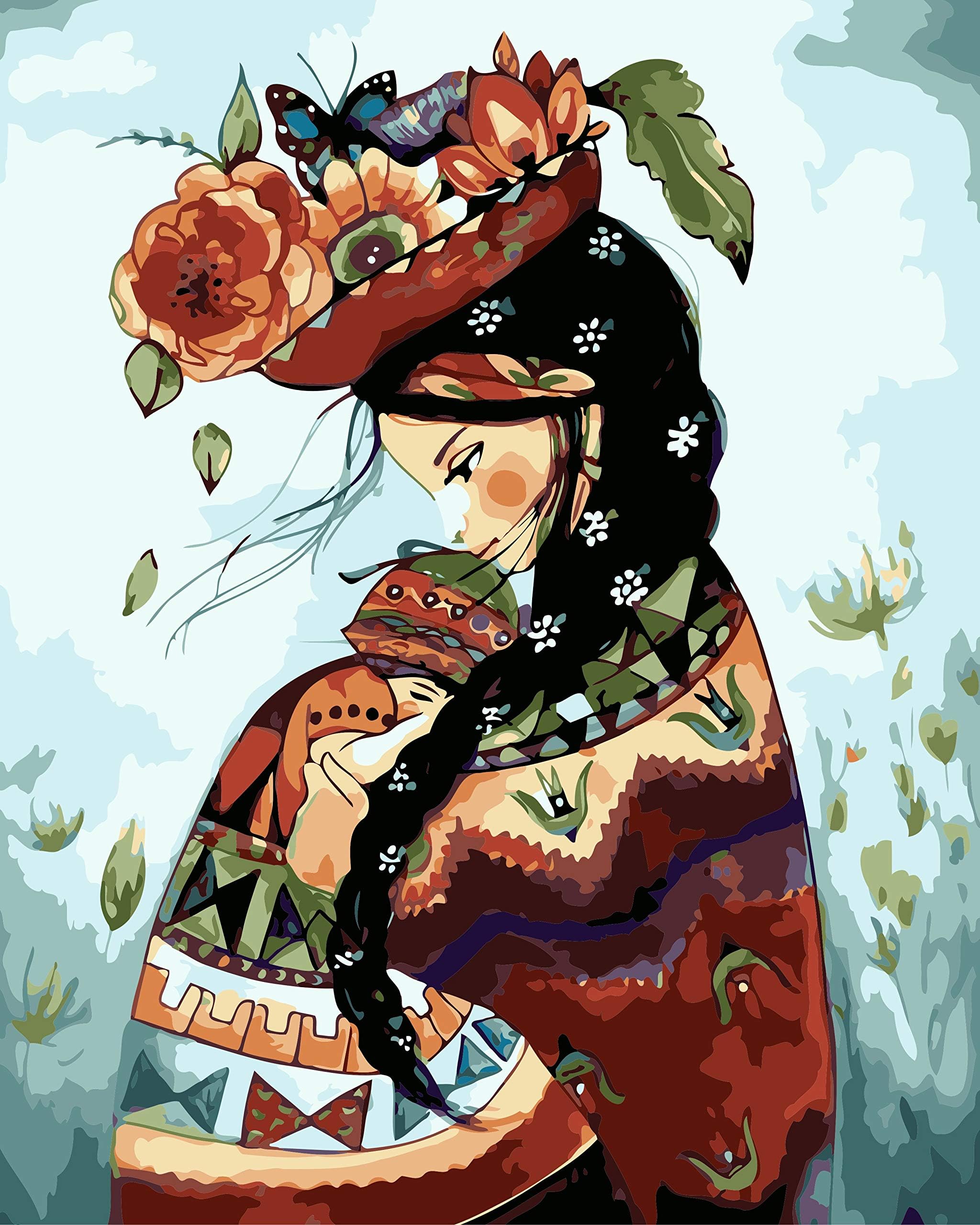 LoveHue Mother and Child 16x20 DIY Paint by Number Complete Kit Stretched in a Wooden Frame