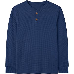 Cooraby Boys Long Sleeve Thermal Henley Shirt Soft Boys Long Sleeve Shirts Waffle Knit Tops for School and Casual Outings