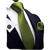 GUSLESON 3.15"(8cm) Solid Color Necktie and Pocket Square Cufflinks Sets For Men + Gift Box