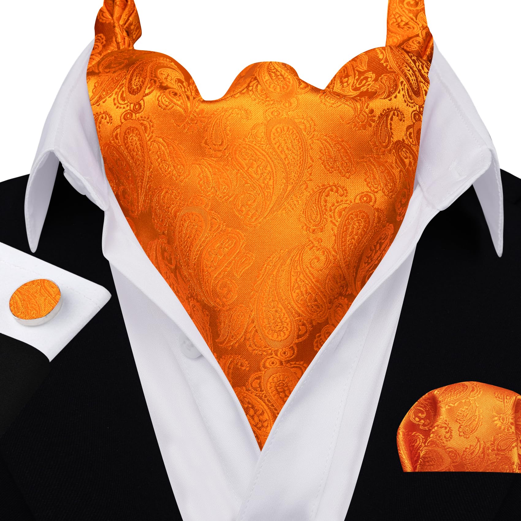 Ailisus Hot Orange Cravat Tie and Lapel Pin Set