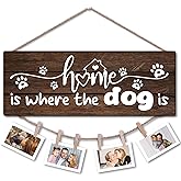 FUQWZ Dog Lover Picture Frame - 'Home is Where the Dog Is' - Rustic Wooden Photo Display for Pet Owners - Funny Gift for Dog Moms & Dads. (009)