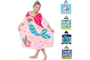 Athaelay Big Pink Mermaid Kids' Bath Towels Soft Microfiber Swim Cover-ups for 3 to 10 Years Old Girls Beach Pool