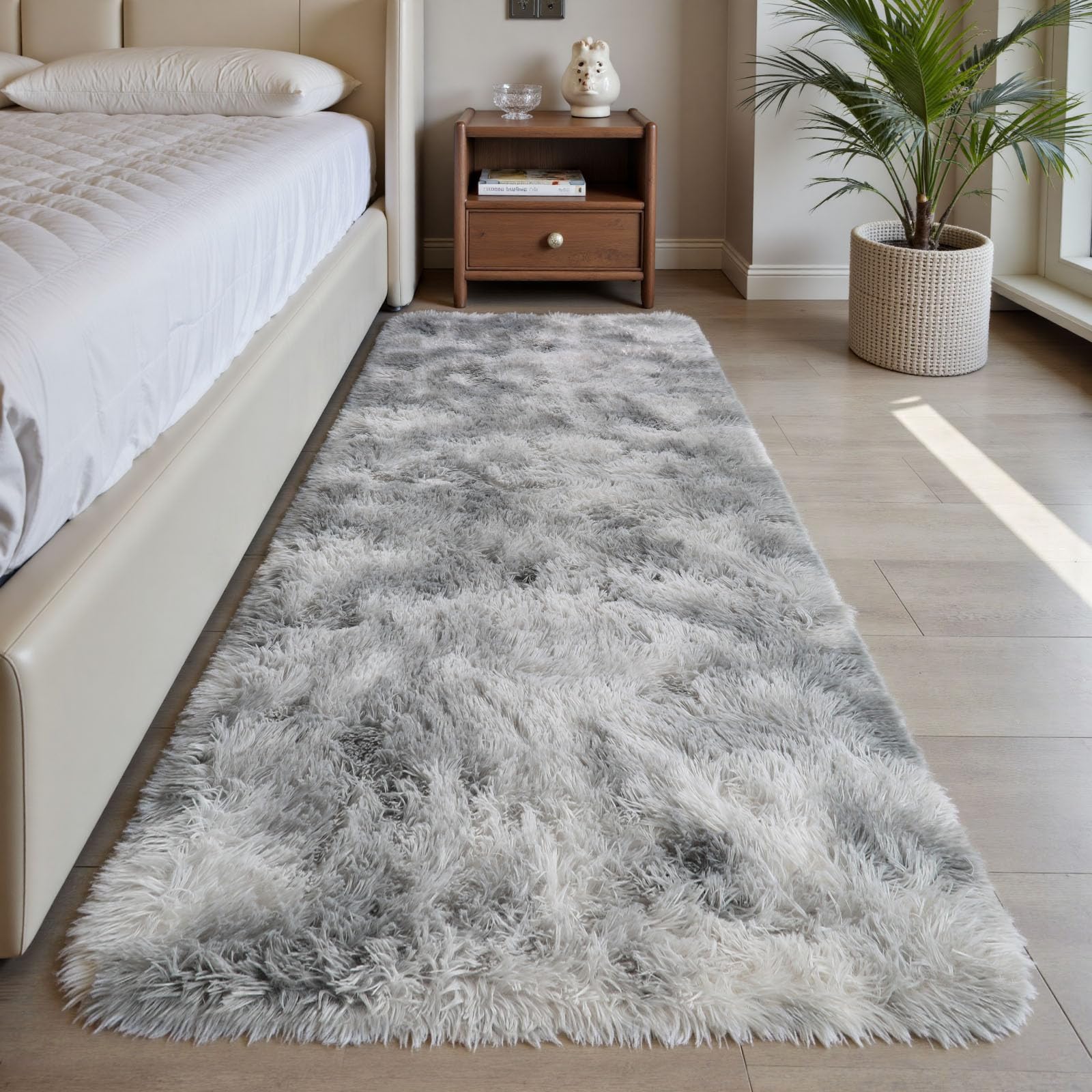 Sour Lemon Rugs Living Room 60x120cm, Grey Runner rug for Bedroom, Washable Anti Slip Fluffy Rug Shaggy Soft Modern Floor Carpets Mat Beside Rugs for Kids Hallway Living Room