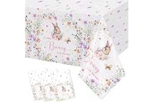 MEHOFOND 3 Pack Bunny Baby Shower Tablecloth, Disposable Plastic Spring Baby Shower Table Cloth 54x108 inch, Easter Rabbit Wi