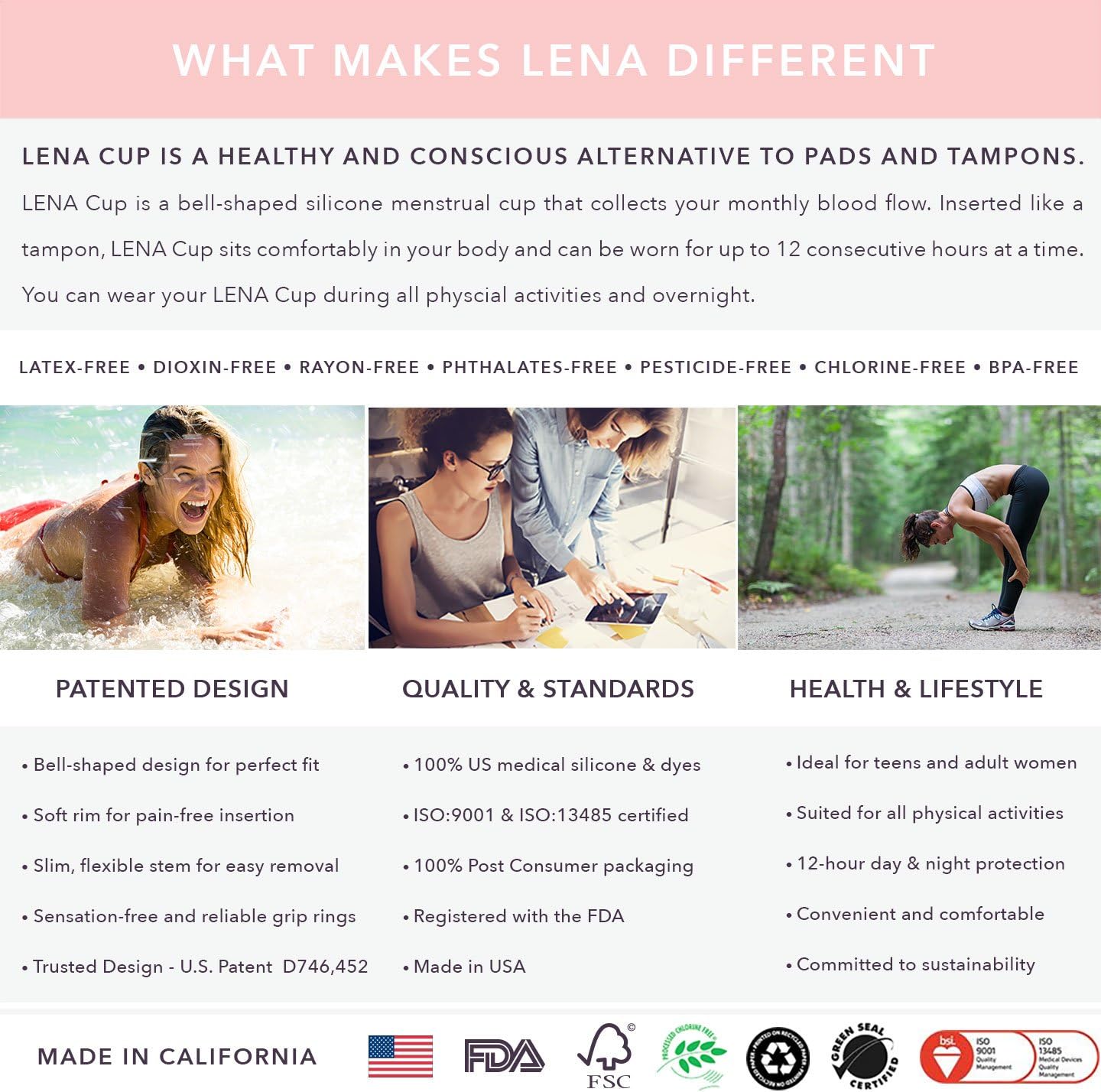 Lena Menstrual Cups - 2-Pack - Reusable Period Cups - Tampon and Pad Alternative - Regular and Heavy Flow - Small and Large - Pink and Turquoise: Health & Personal Care