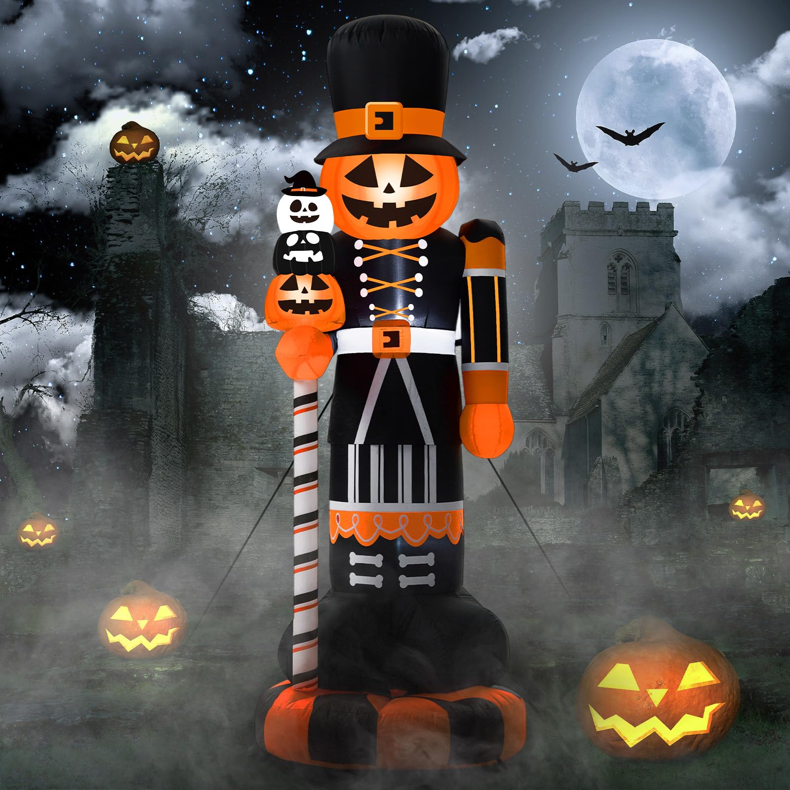 Photo 1 of Civaner 7 FT Inflatable Halloween Pumpkin Nutcracker Outdoor Decoration, Giant Blow up Pumpkin Soldier with Built-in LEDs, Large Halloween Inflatable Skull Decor for Yard Lawn Garden Holiday Party