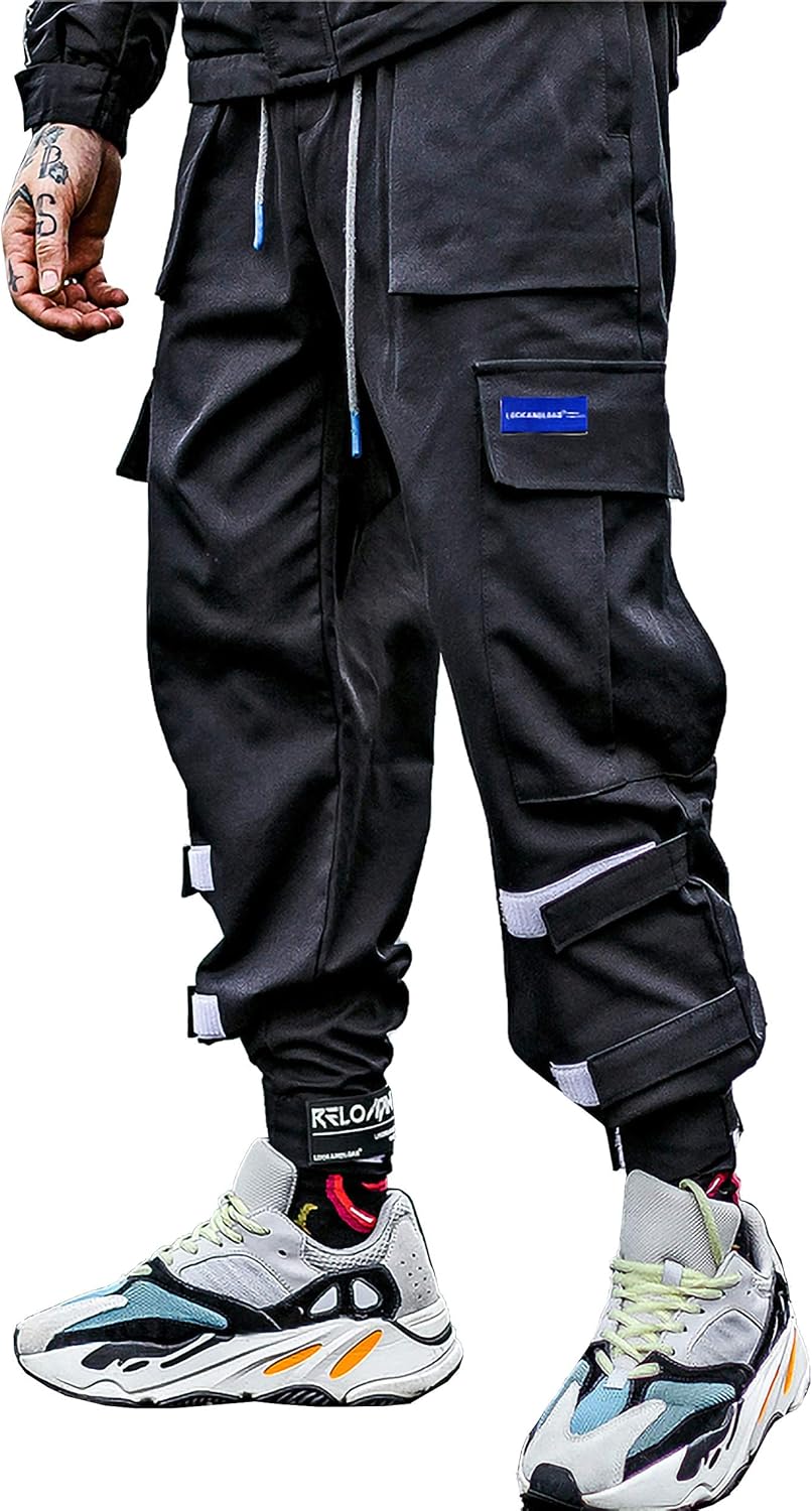 MOKEWEN Men's Velcro Bandage Cargo Ninth Pants with Pocket