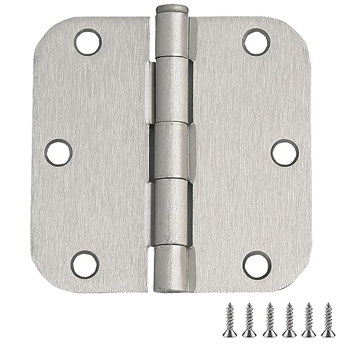 Door Hinges for Interior Doors 12-Pack 3.5-inch x 3.5-inch – Rounded 5/8-inch Radius Steel Door Hinge – Satin Nickel – Fits Standard Doors – Design House 188441