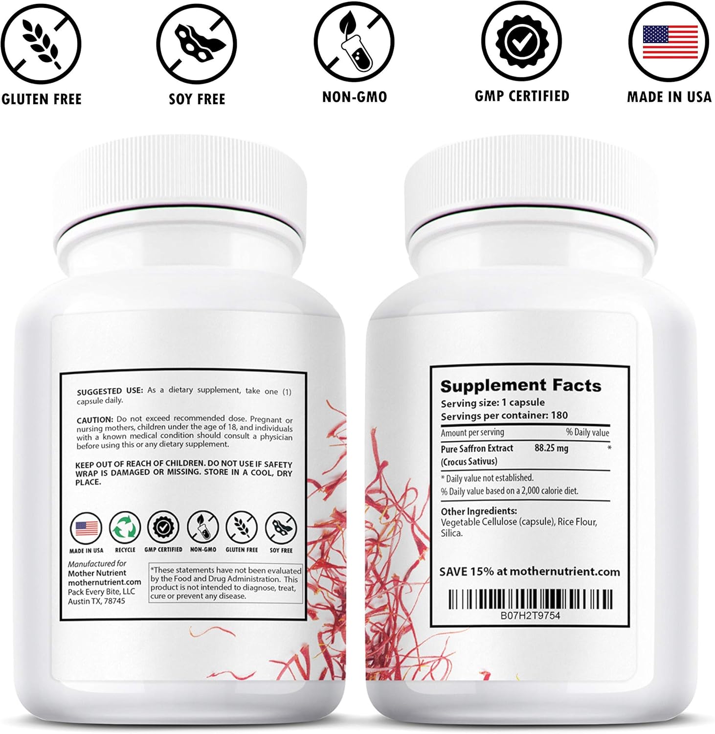 Saffron Capsules with 88.50 mg of Saffron Extract. Supplement Contains