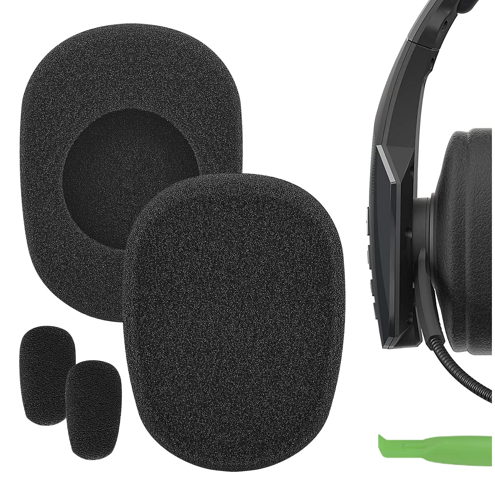 Geekria Comfort Foam Replacement Ear Pads and Mic Windscreen Set Compatible with BlueParrott B450-XT (204270) Headphones Ear Cushions, Repair Parts (Black)