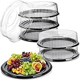 Frcctre 6 Pack 16 inch Plastic Serving Tray with Clear Lid, Heavy Duty Round Large Appetizer Serving Trays Catering Tray Part