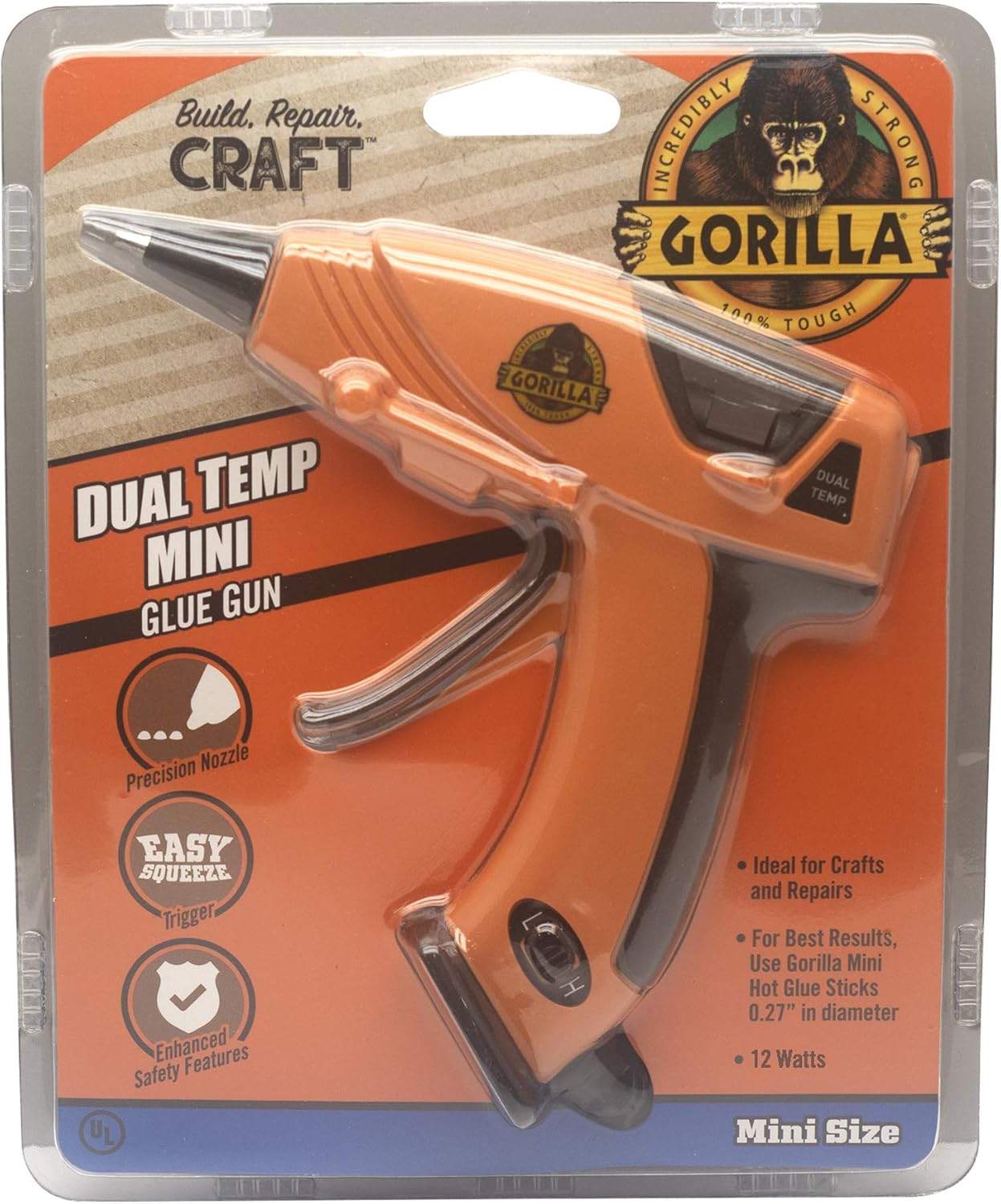 Gorilla Dual Temp Hot Glue Gun, Mini, Orange, (Pack of 1): Home Improvement