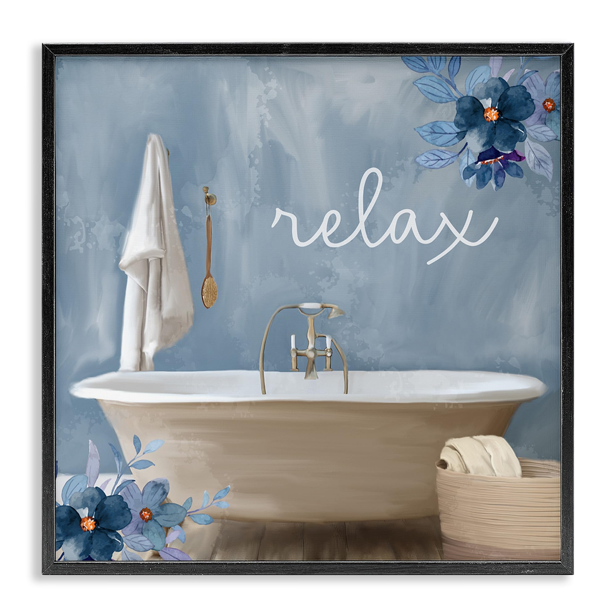 Photo 1 of ***(MAJOR DAMAGE)***Stupell Industries Blue Floral Relax Bathroom Scene Framed Wall Art, Design by Kim Allen