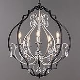 TOCHIC 5 Lights Farmhouse Chandelier, Rustic Orb Chandeliers for Dining Room, Black Crystal Chandelier Light Fixture for Livi