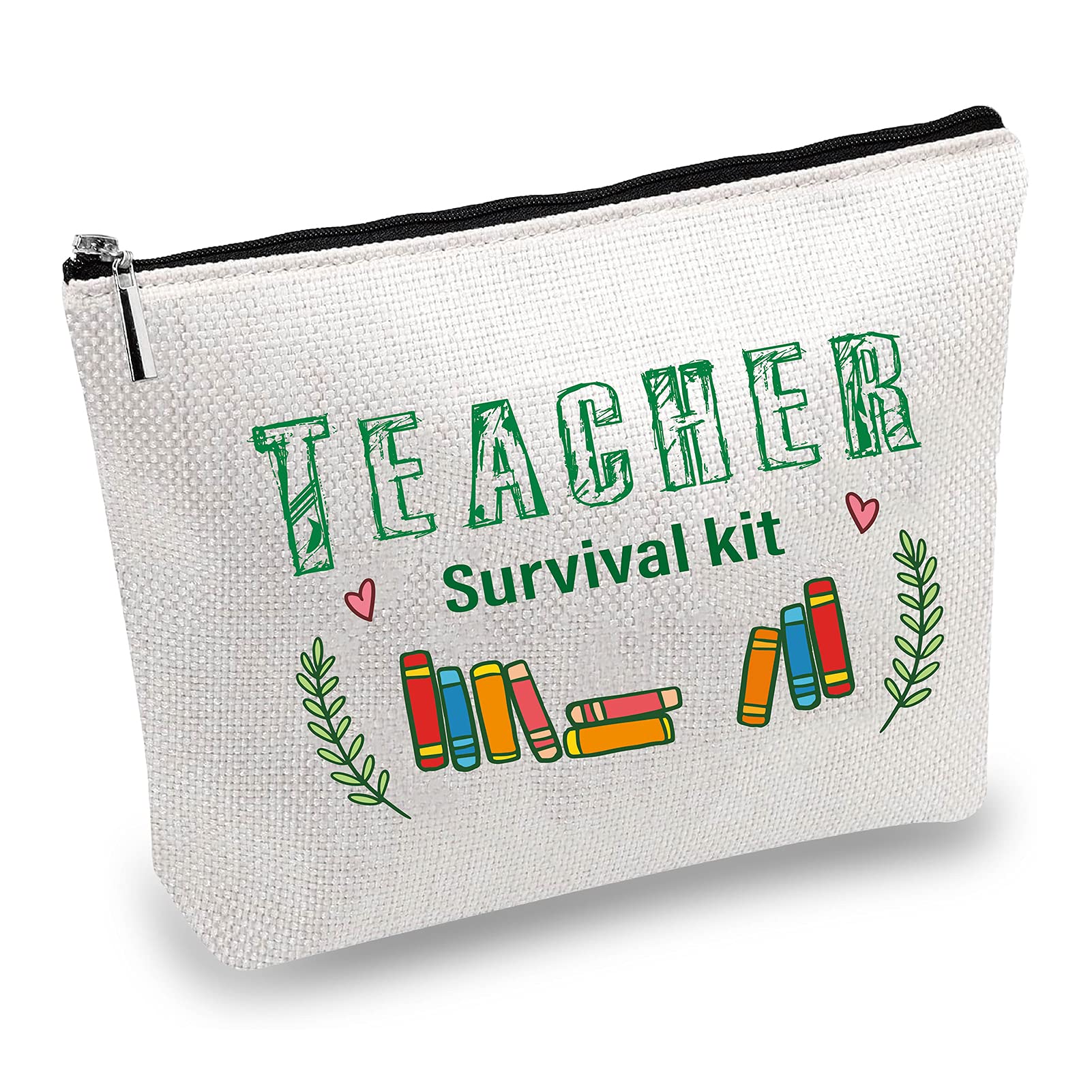 CREATCABIN Canvas Makeup Bags Cosmetic Multi-Purpose Pen Case Toiletry Funny Travel Bag with Zipper School Supplies Gifts Teacher Survival Kit for Vacation Travel Craft DIY Friendly 10 x 7inch