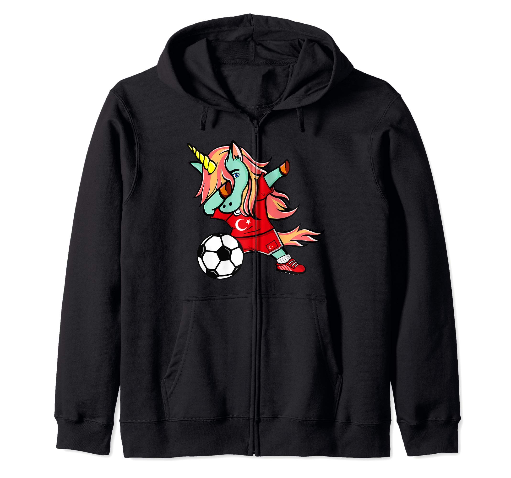 Funny Dabbing Unicorn Turkey Football - Turkish Flag Soccer Zip Hoodie