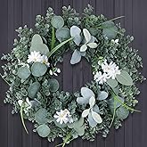Eucalyptus Wreaths for Front Door Spring Summer Door Wreath with Olives Leaves, Mixed Berry for All Season Indoor Outdoor Farmhouse Home Porch Wall Window Festival Wedding Decor, 20 Inch
