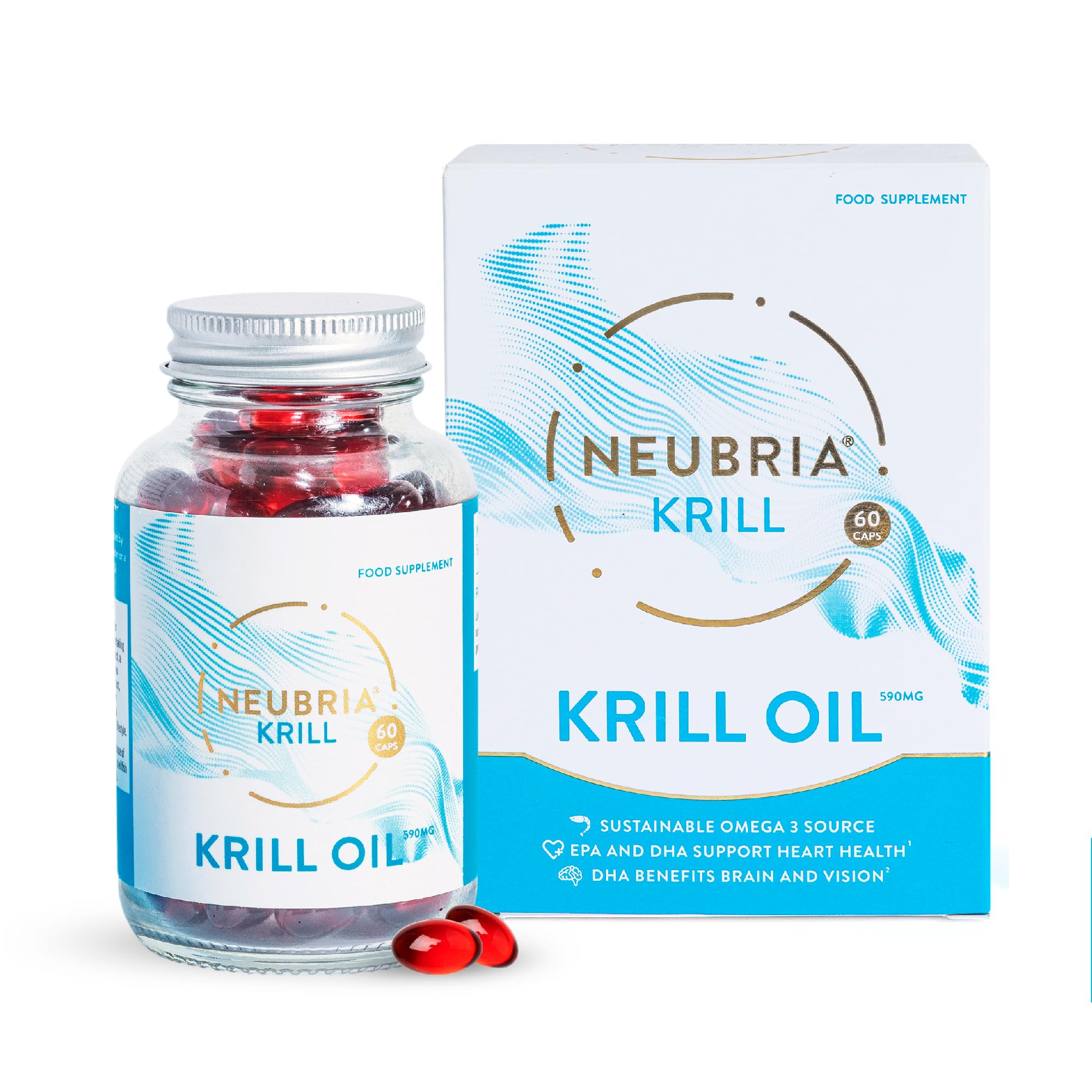 NEUBRIA Krill Oil Advanced Omega 3 Capsules - High Strength 1180mg - Phospholipids, EPA & DHA with Astaxanthin and Choline - Cod Liver & Fish Oil Alternative - Antarctic Krill - 60 Softgels