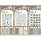 Tim Holtz - Nine Mini Layering Stencils - Numeric, Houndstooth, Rings, Honeycomb, Schoolhouse, Dot Fade, Tiles, Harlequin and