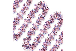 SPWOLFRT 32.8ft 4th of July Patriotic Tinsel Garland Decoration, Red White Blue Metallic Chunky Glitter Twist Garland Shiny Decorations for Independence Day Memorial Day Celebration Holiday (Red Blue White)