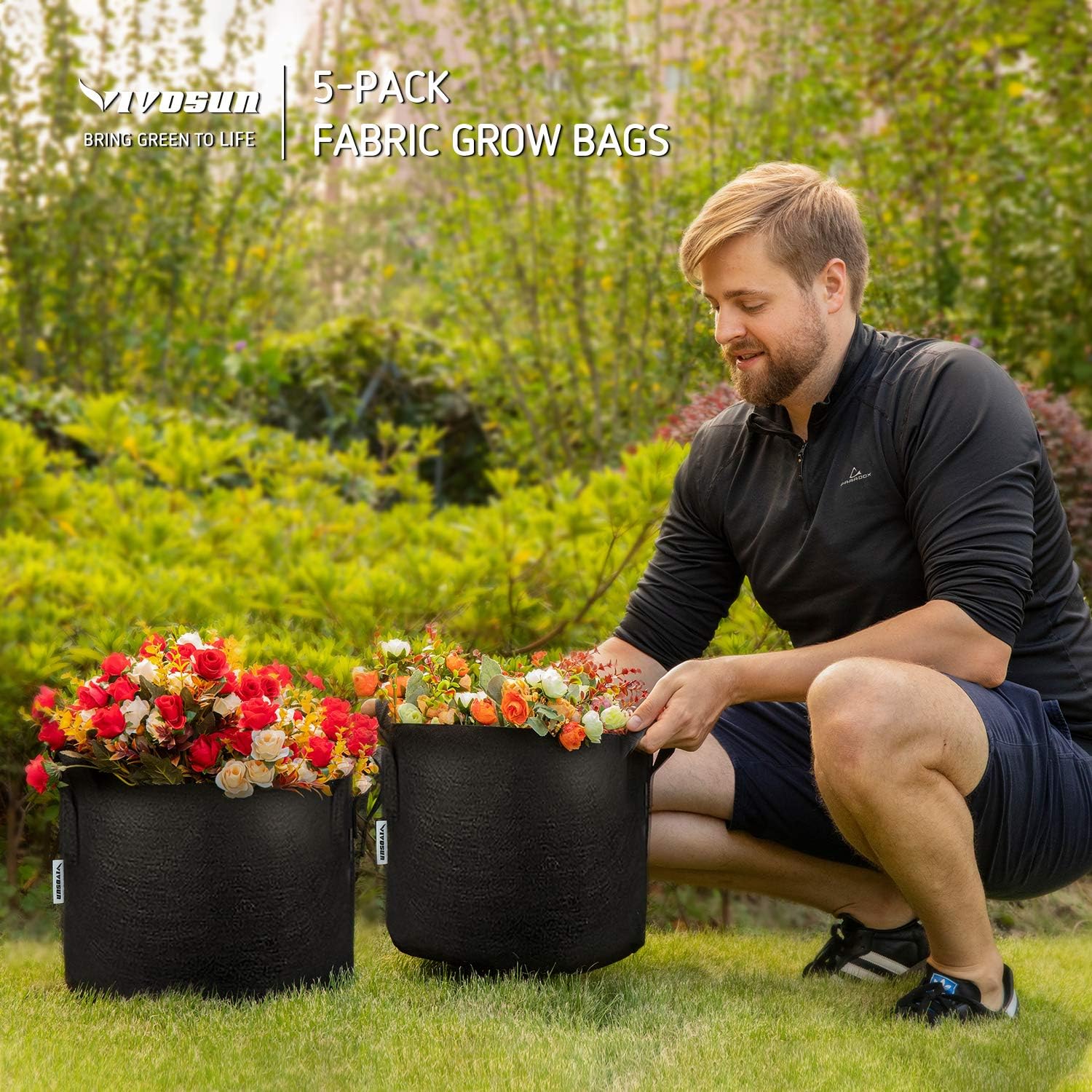 VIVOSUN 5-Pack 5 Gallon Grow Bags Heavy Duty 300G Thickened Nonwoven Plant Fabric Pots with Handles : Garden & Outdoor