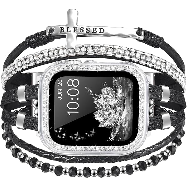 NEW Boho Leather Bracelet Watch Band with Bling case Amazon.com: Boho Bracelet & Case Compatible with Apple Watch  main image 3