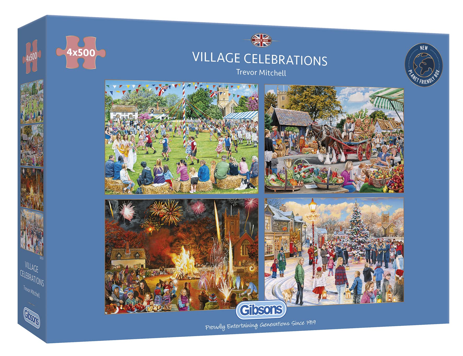 Gibsons Village Celebrations | 4 x 500 Piece Jigsaw Puzzles | Multi-Box Jigsaw | Sustainable Puzzle for Adults | Premium 100% Recycled Board | Great Gift for Adults — image 1