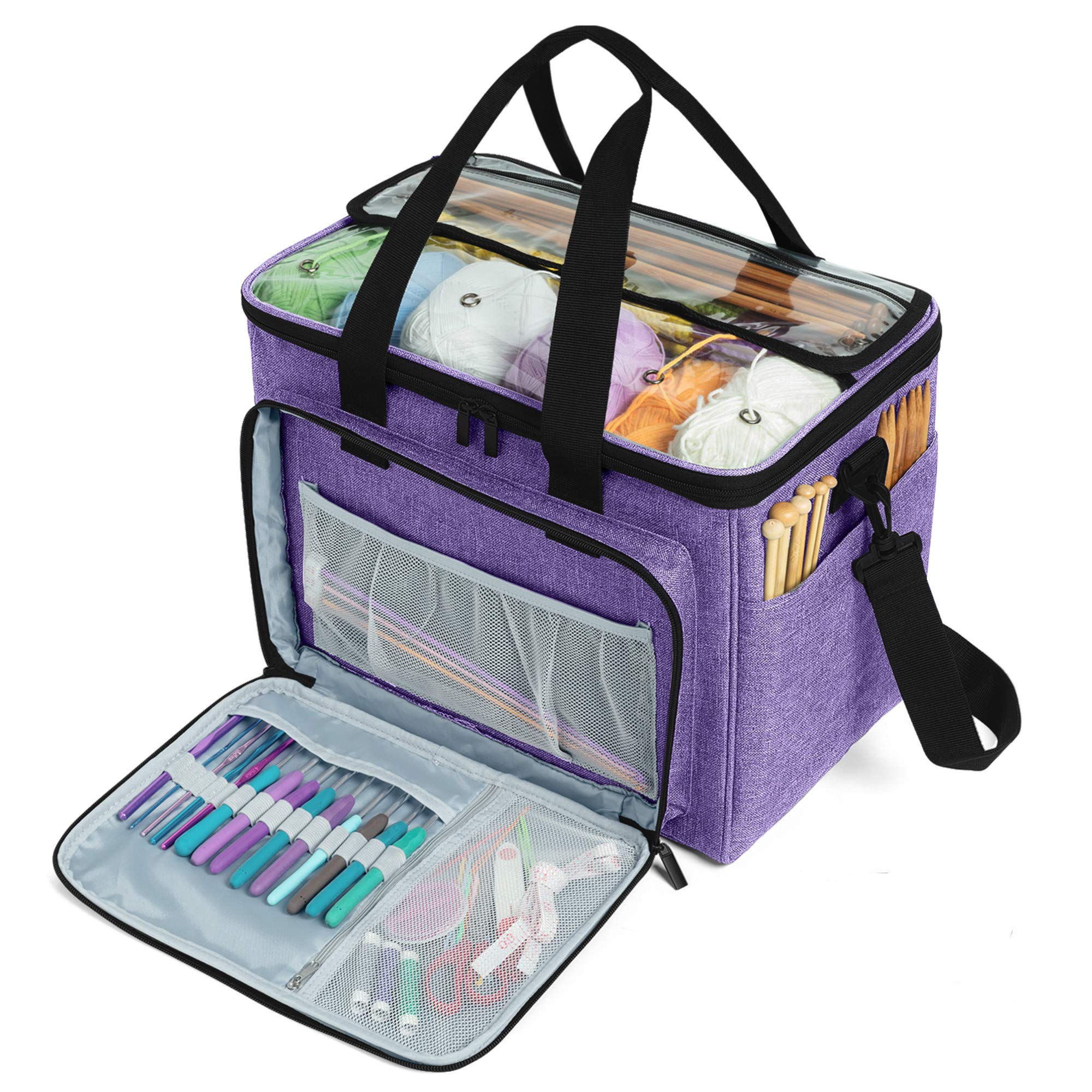 Teamoy Wool Storage Case Suitable for Carrying Knitting/Crochet Wool and Pockets for Accessories (Not Supplied), Nylon, Purple