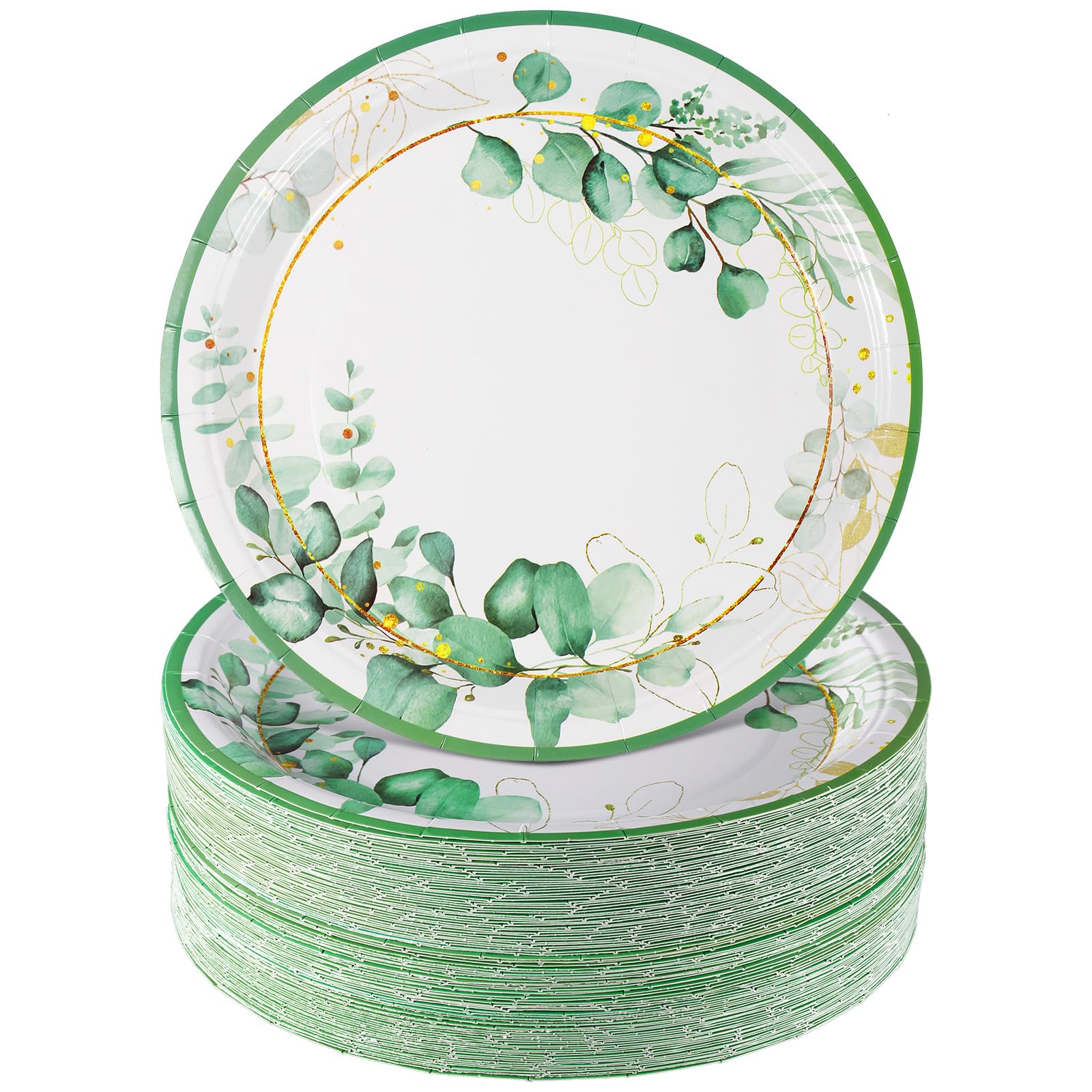 Photo 1 of Hushee 50 Pieces 9 Inch Sage Green Paper Plates Eucalyptus Disposable Dinner Plates Greenery Leaves Paper Decorative Tableware for Baby Shower Bridal Shower Wedding Birthday Party Supplies