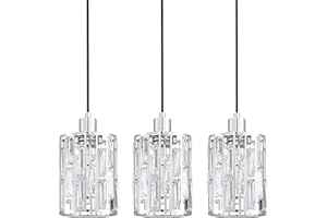 SEENMING HOUSE 3 Pack 1 Light 5.75" Crystal Hanging Kitchen Island Pendant Ceiling Light Fixture,Modern Concise Crystal Plate Metal Shade Brushed Nickel Finish,for Bar,Dining Room,Corridor,Living Room Over Sink