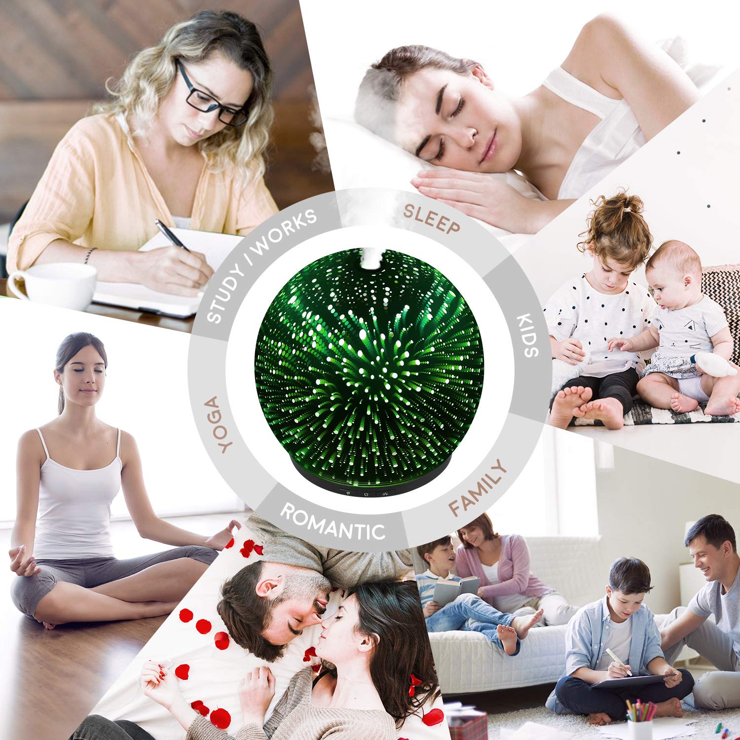 Eddax Aromatherapy Mist Diffuser With Auto Shut Off Function, 7 Colors LED Light & Large Water Tank - 3D Effect Night Light Aroma Humidifier For Home, Yoga, Bedroom, Gym