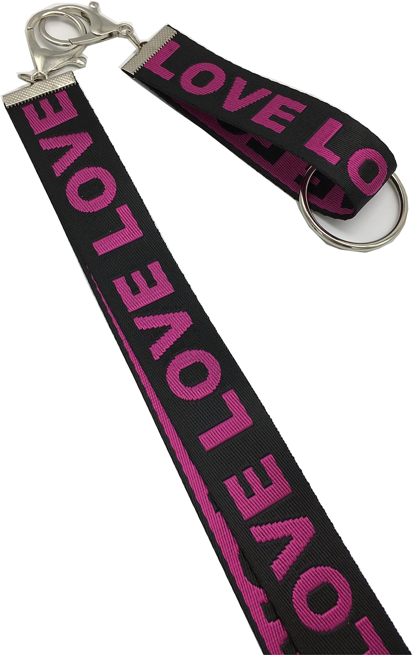 Phone Pendant Black Background Fuchsia Word LOVE Ribbon Weaving Key Chain