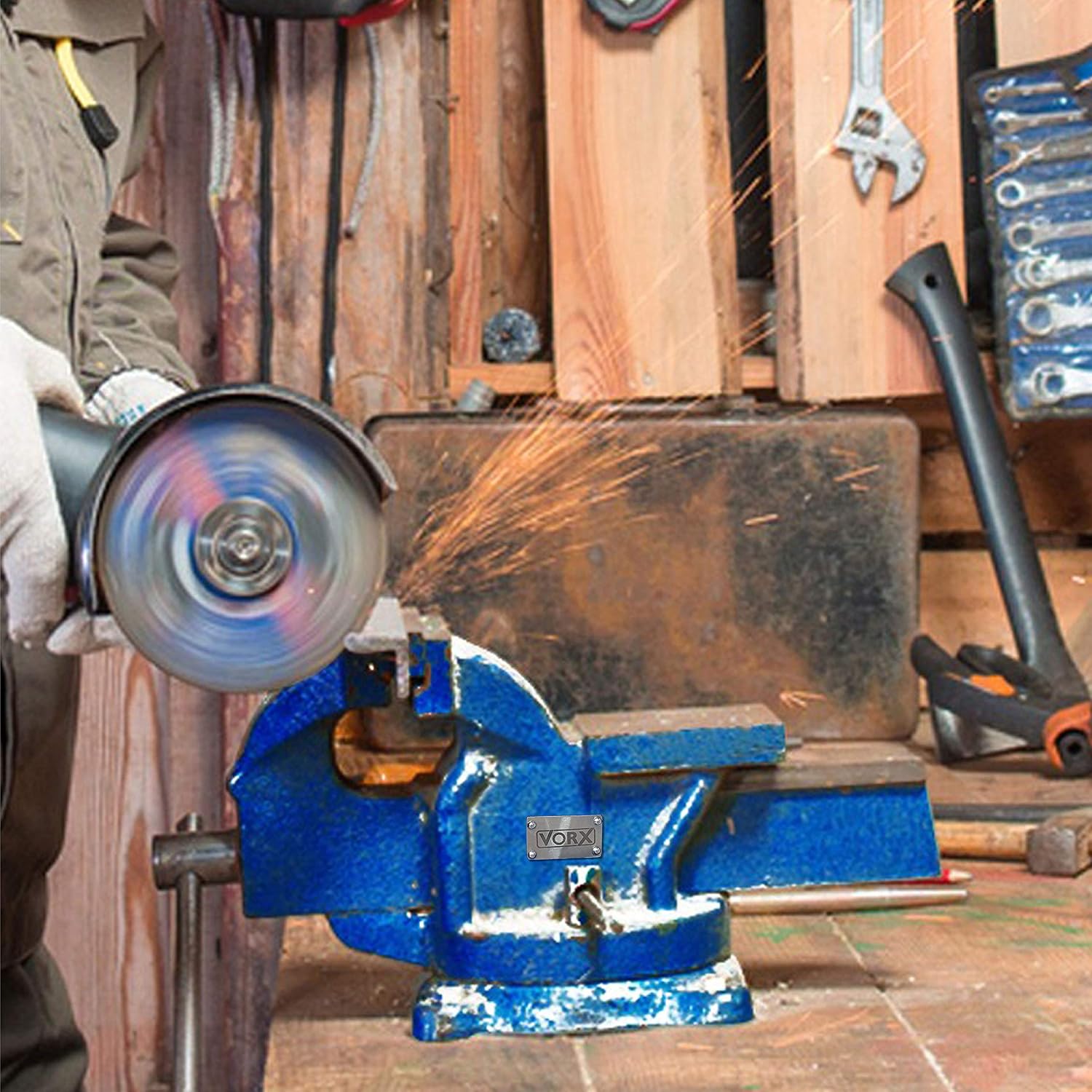 VORX Vice Bench Vice 4" Jaw Bench Engineer Workshop Swivel 360 Degrees Base Heavy Duty with Magnetic Soft Jaws - Image 4