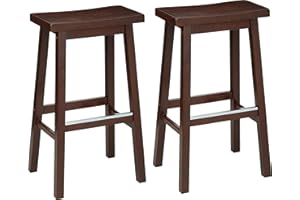Amazon Basics Solid Wood Saddle-Seat Kitchen Counter Barstool with Footrest, Easy Assembly - 29-Inch Height - Walnut - Set of 2