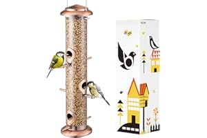 iBorn Metal Bird Feeders Brushed Copper Wild Bird Feeder for Outdoors Hanging All Metal Brushed Copper Finishing 14 Inch 6 Po