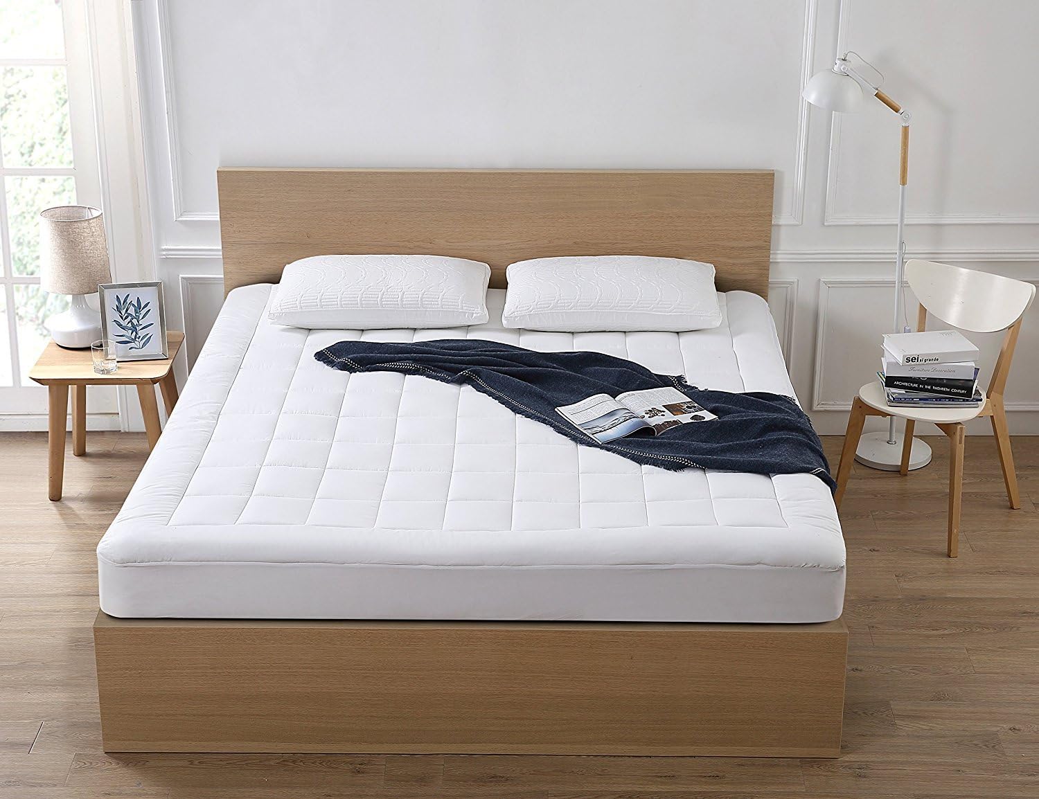 oaskys Queen Mattress Pad Cover Cooling Mattress Topper Cotton Top Pillow Top with Down Alternative Fill (8-21” Fitted Deep Pocket Queen Size): Home & Kitchen