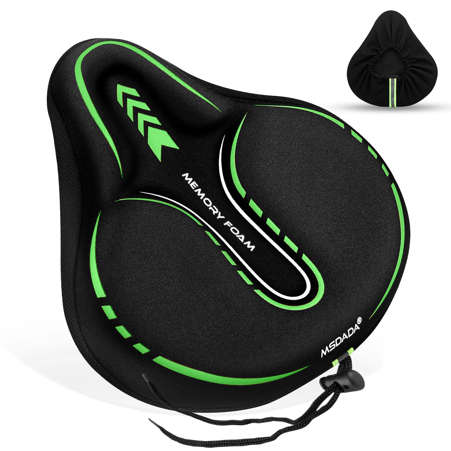 MSDADA New Large Gel Bike Seat Cover Padded, Soft Comfortable Gel Seat Cushion for Men & Women, Outdoor Indoor Cycling(Green)