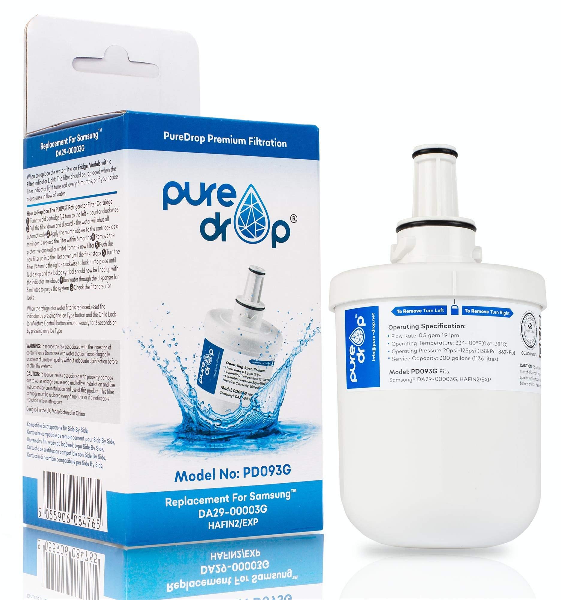 Puredrop Compatible With Samsung DA29-00003G Aqua Pure Plus HAFIN2/EXP HAFIN1/EXP Fridge Freezer Ice & Water Filter