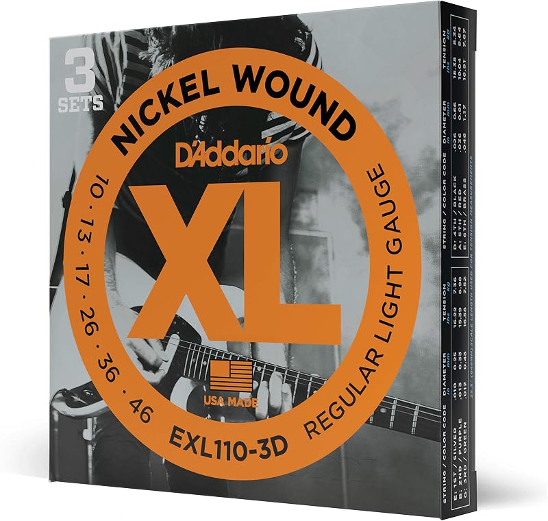 D'Addario EXL110-3D Nickel Wound Electric Guitar Strings 10-46 3 Sets