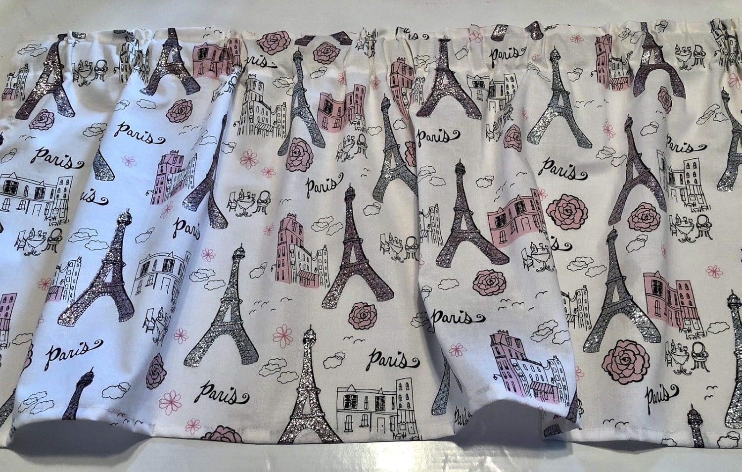 Silver Glitter Paris Window Curtain Valance Sale 43 Wide X 15 Long