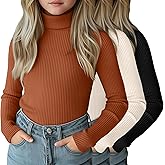 LessonZoo 3 Pack Girls Turtleneck Long Sleeve Shirts Ribbed Knit Cotton Layer Tops Slim Fit Casual Undershirts 5-14 Years