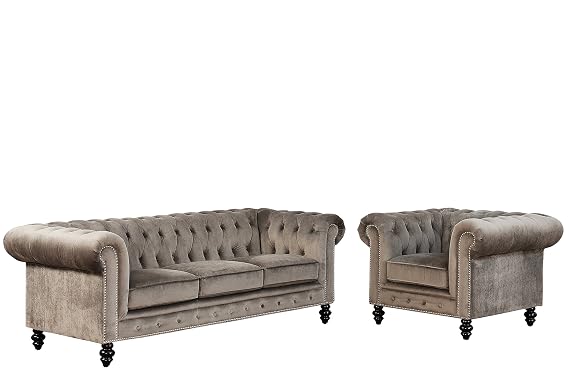 Amazon.com: Abbyson Hammond Chesterfield Velvet Sofa And Armchair, Grey