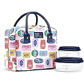 Fit & Fresh Bloomington Lunch Bag for Women - Insulated Large Lunch Box for Work with Containers, Leak-Resistant, Stain-Resistant, Zipper Closure, Multicolored Sardines
